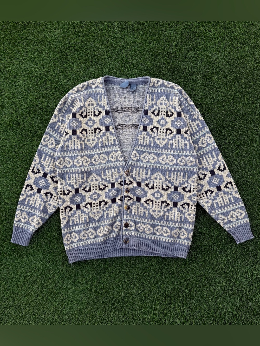 Vtg 90s Liz Claiborne LizWear Women's Cardigan Geometric Cream Sweater Sz Medium - Picture 1 of 6